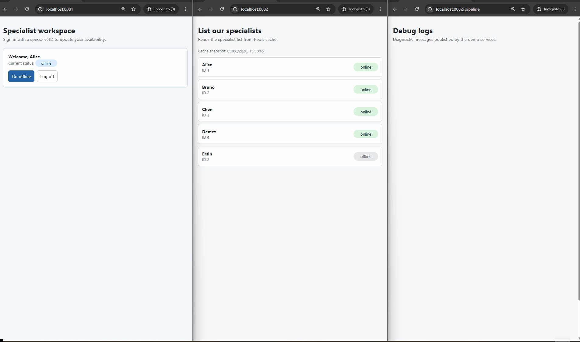 Specialist app, consumer app, and pipeline view side by side